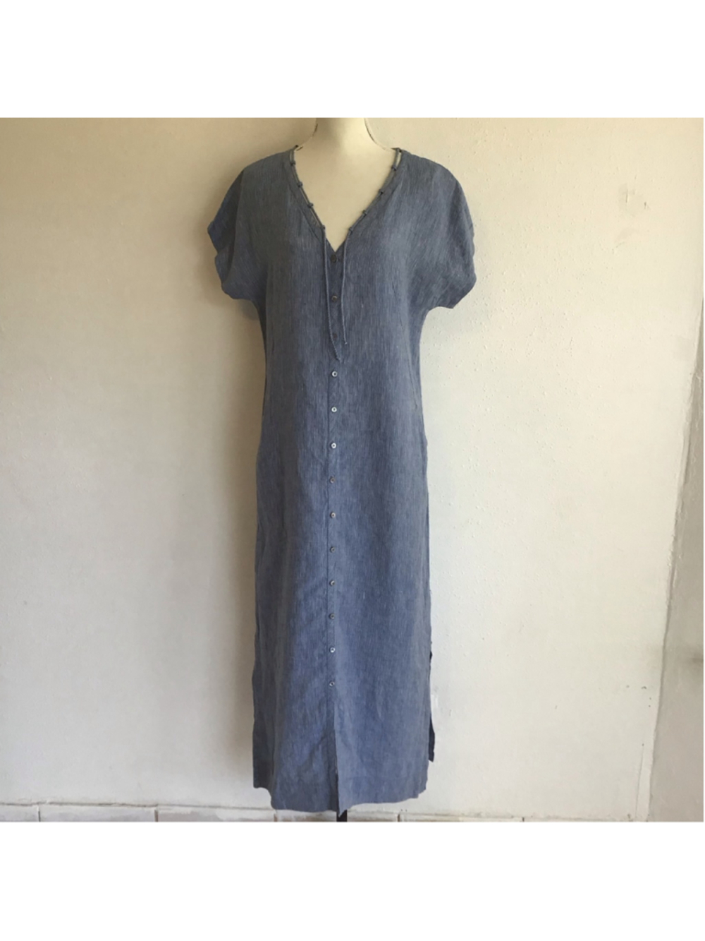 Poetry Women Elegant Midi Dress Size 10 Blue White Striped Pullover